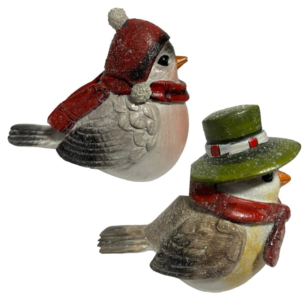 Kirklands Resin Birds of Winter Wearing Scarves Hats Set of 2  LIKE NEW Decor